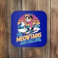 The Meowtains Are Calling Cat Lover Cool Snowboard Ski Lover  Coaster thumb 0