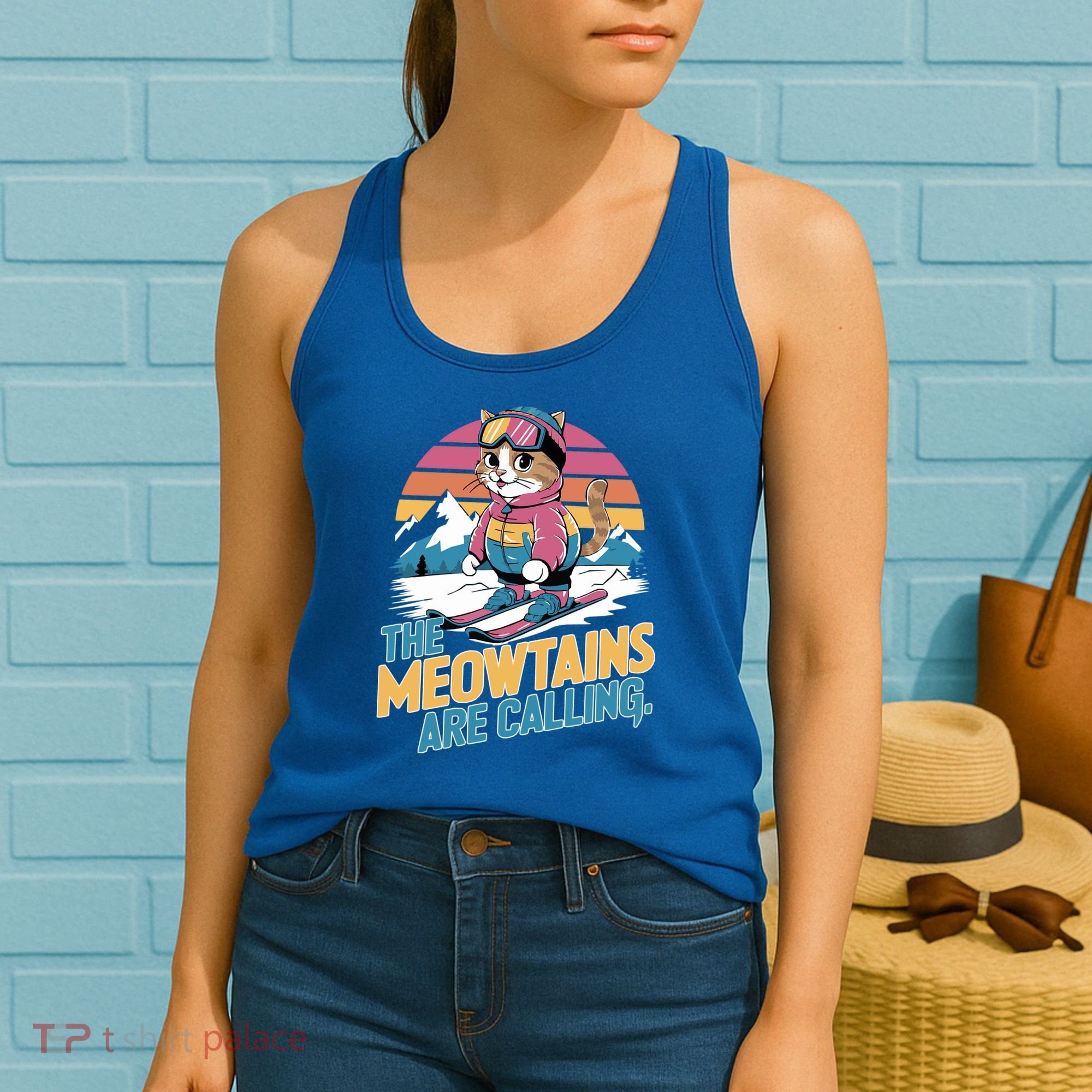 The Meowtains Are Calling Cat Lover Cool Snowboard Ski Lover  Women's Tank Top