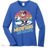 The Meowtains Are Calling Cat Lover Cool Snowboard Ski Lover  Women's Long Sleeve Shirt thumb 0