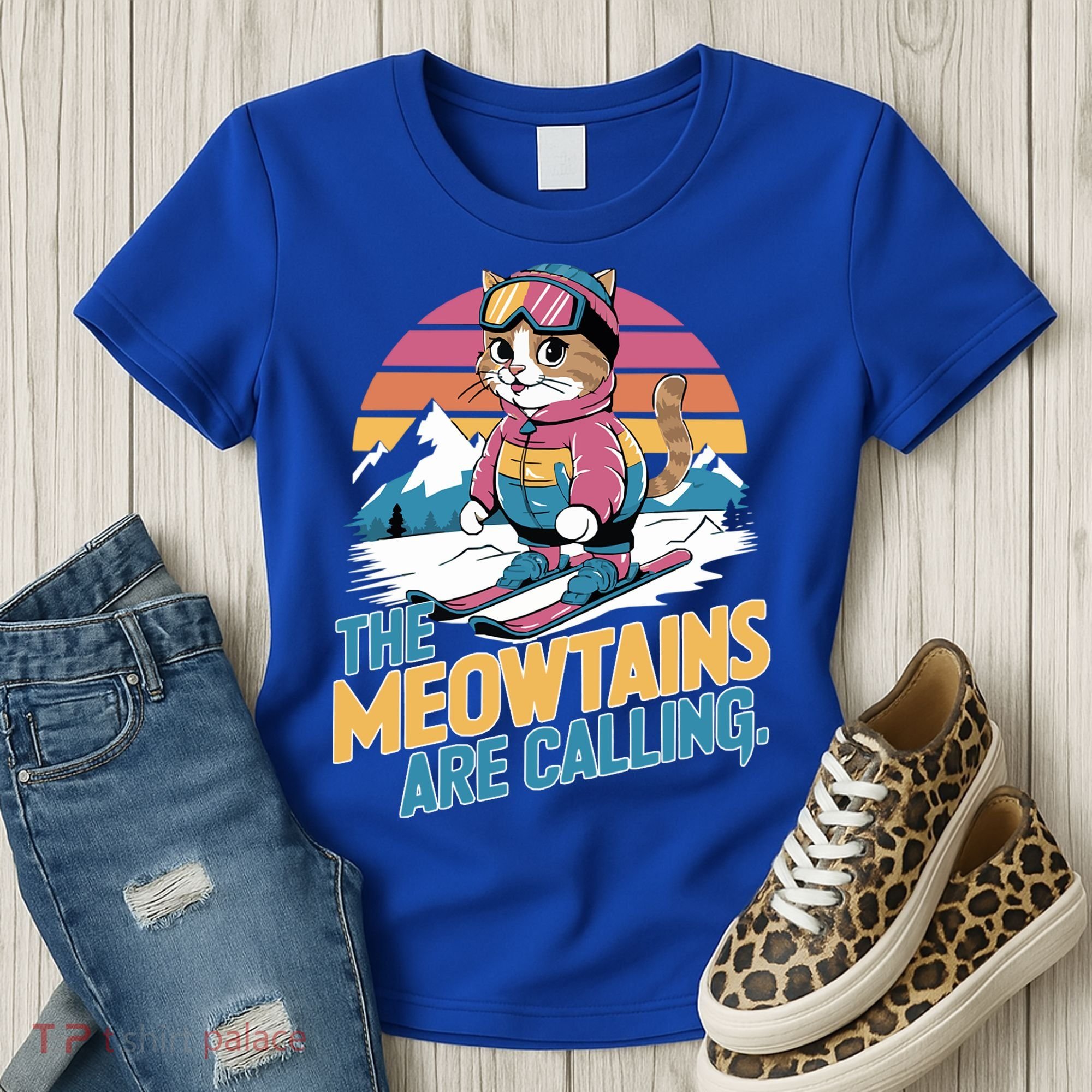 The Meowtains Are Calling Cat Lover Cool Snowboard Ski Lover  Women's T-Shirt
