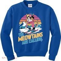 The Meowtains Are Calling Cat Lover Cool Snowboard Ski Lover  Kids Sweatshirt thumb 0