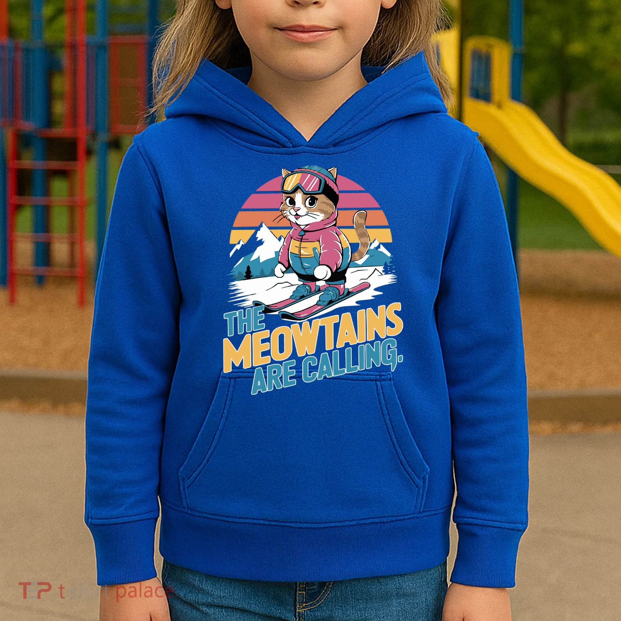 The Meowtains Are Calling Cat Lover Cool Snowboard Ski Lover  Kids Hoodie