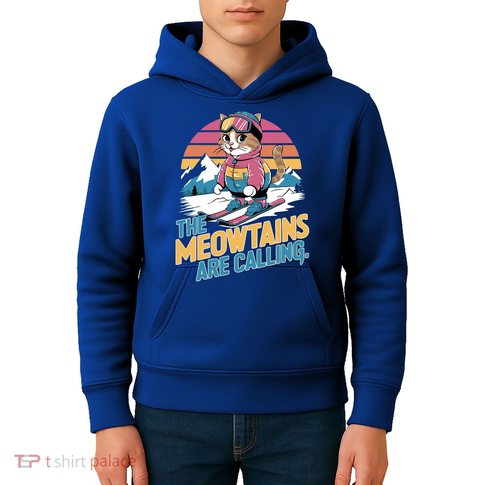 The Meowtains Are Calling Cat Lover Cool Snowboard Ski Lover  Kids Hoodie