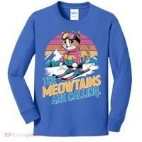 The Meowtains Are Calling Cat Lover Cool Snowboard Ski Lover  Kids Long Sleeve Shirt thumb 0