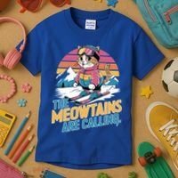 The Meowtains Are Calling Cat Lover Cool Snowboard Ski Lover  Kids T-Shirt thumb 3
