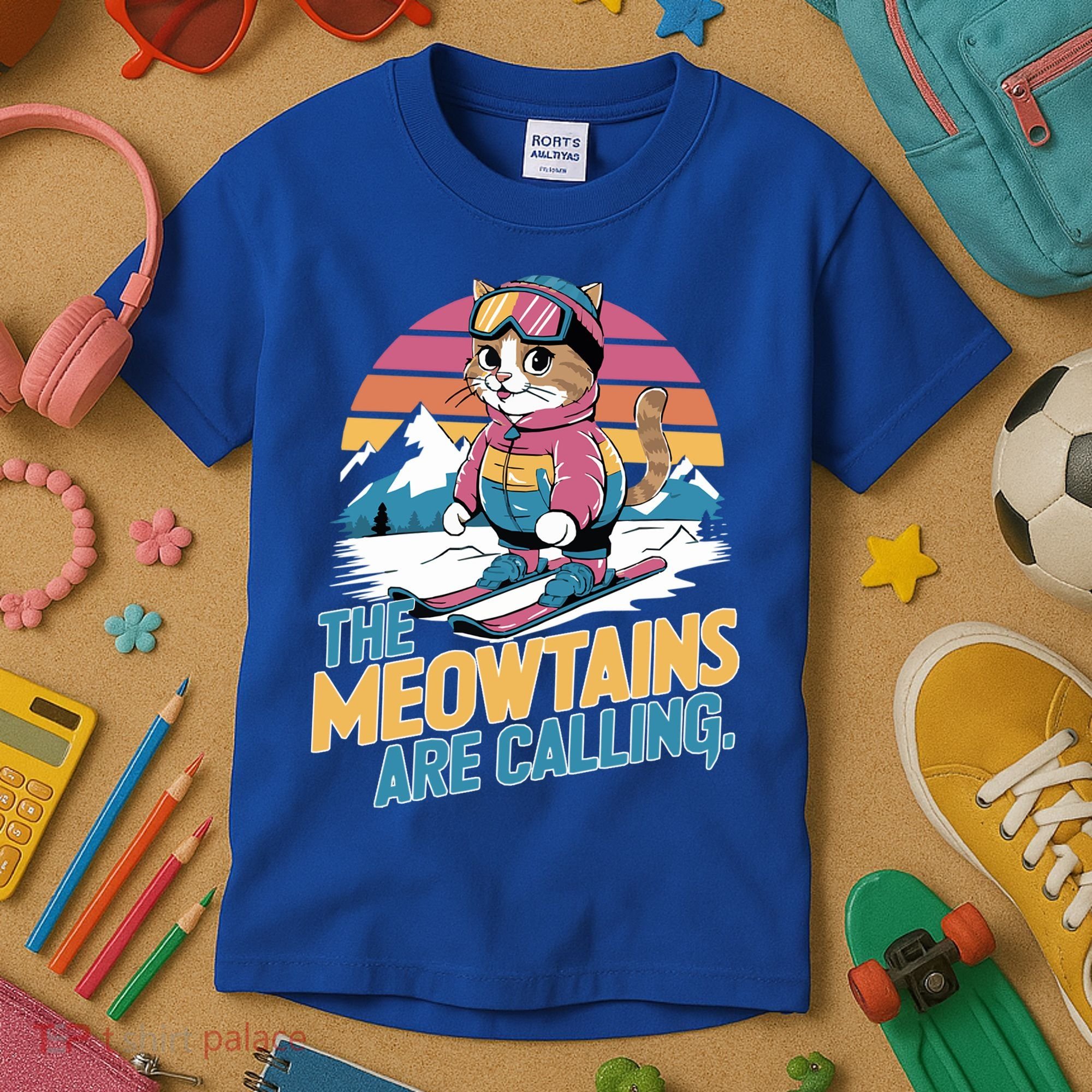 The Meowtains Are Calling Cat Lover Cool Snowboard Ski Lover  Kids T-Shirt
