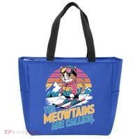 The Meowtains Are Calling Cat Lover Cool Snowboard Ski Lover  Tote Bag thumb 0