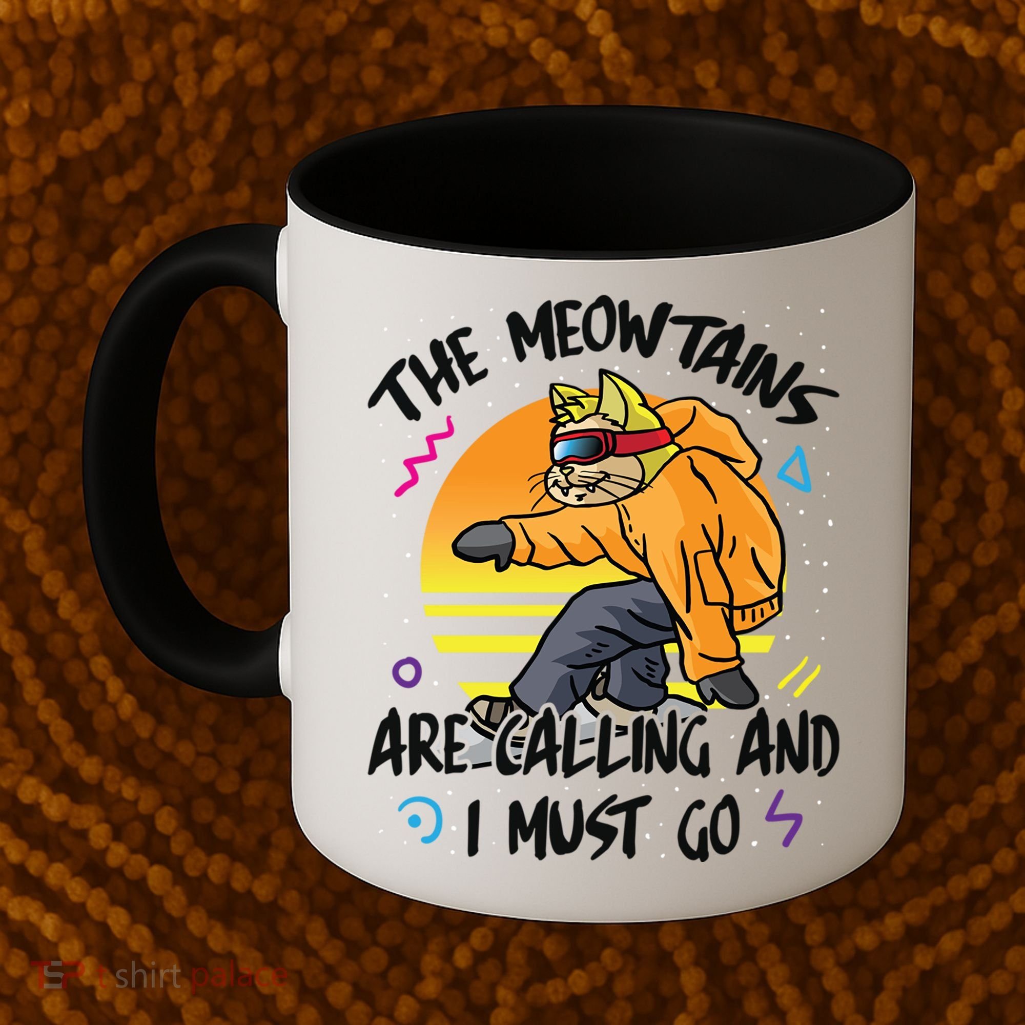 The Meowtains Are Calling And I Must Go Winter Snowboard Cat  Coffee Mug