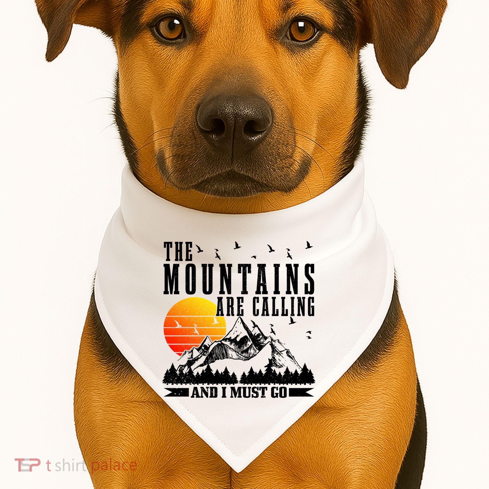 The Mountains Are Calling I Must Go Hiking Camping Climbing Gift USA-Made Doggie Bandana