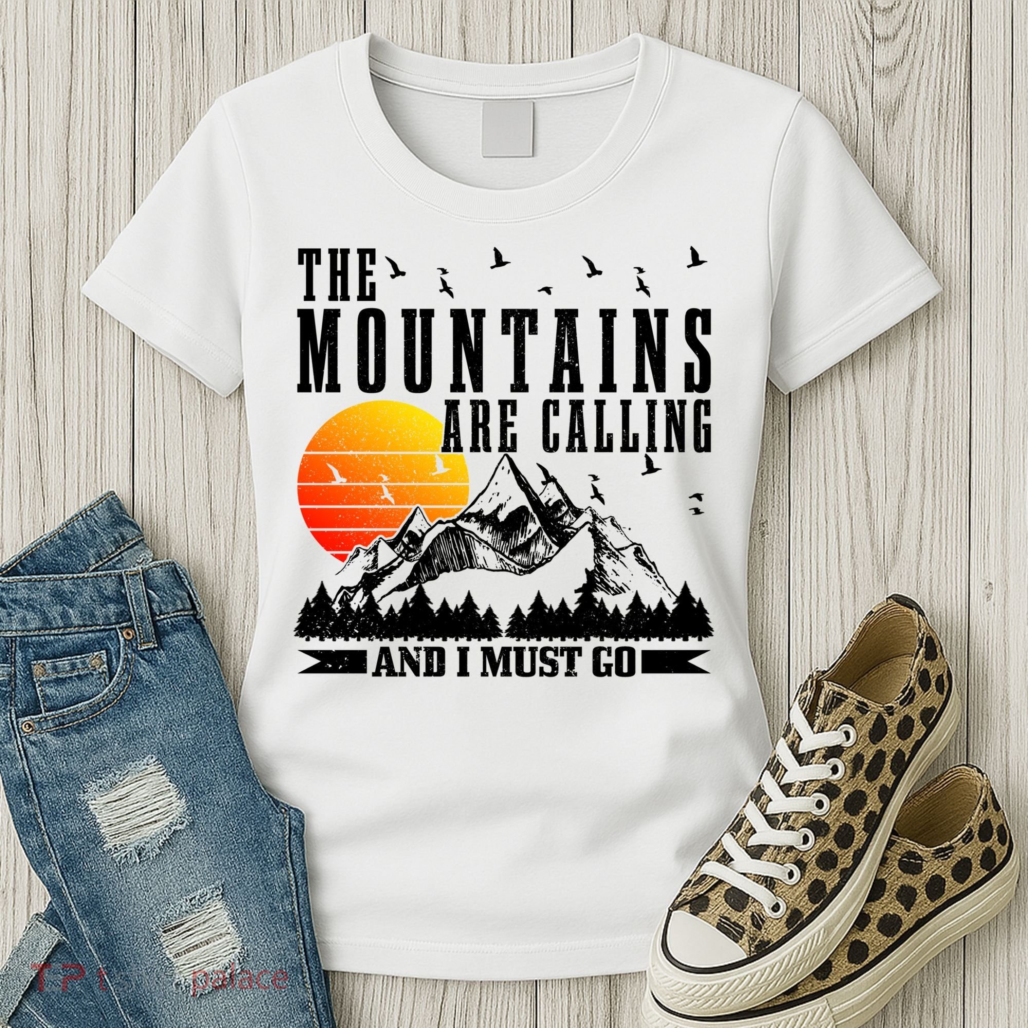 The Mountains Are Calling I Must Go Hiking Camping Climbing Gift Women's T-Shirt