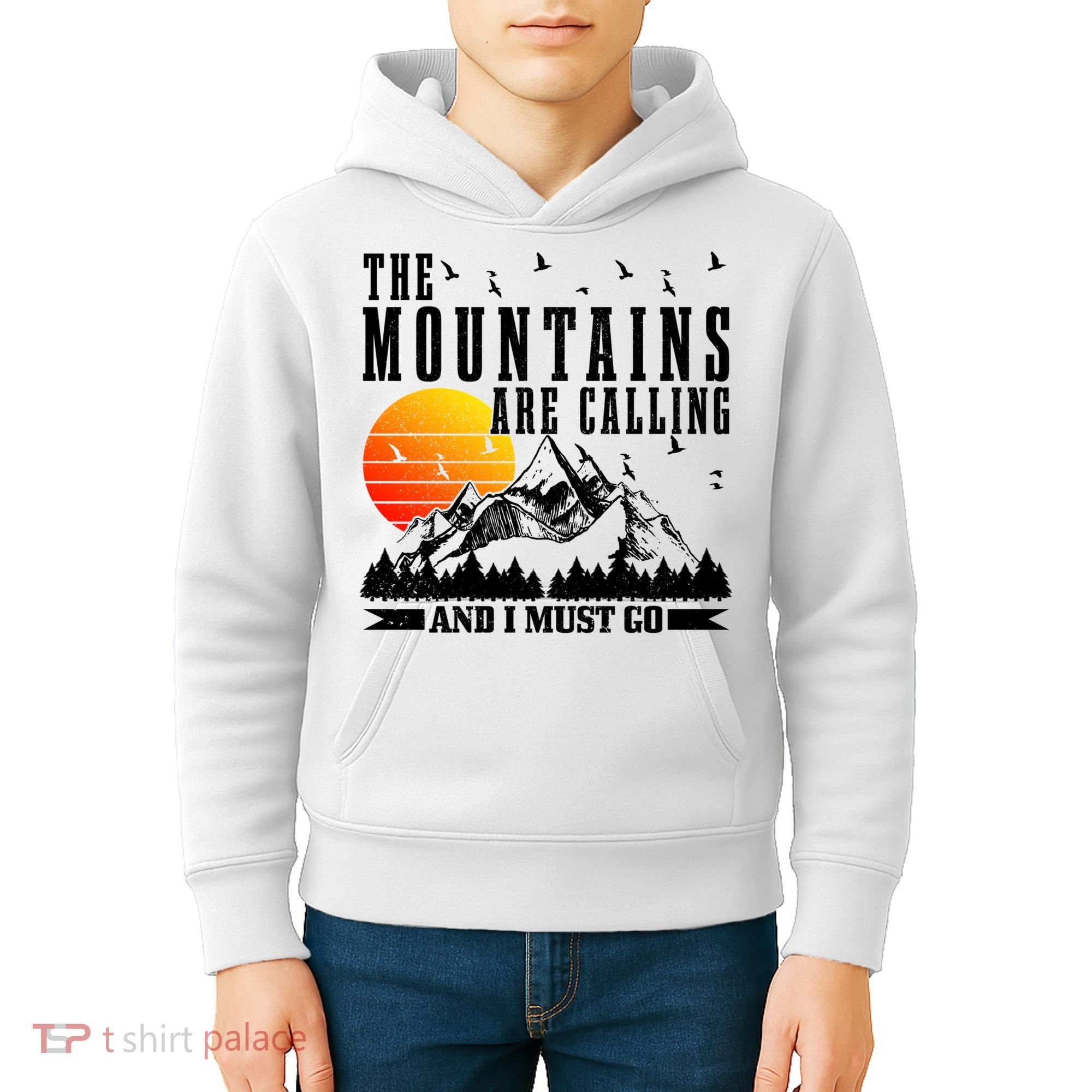 The Mountains Are Calling I Must Go Hiking Camping Climbing Gift Kids Hoodie