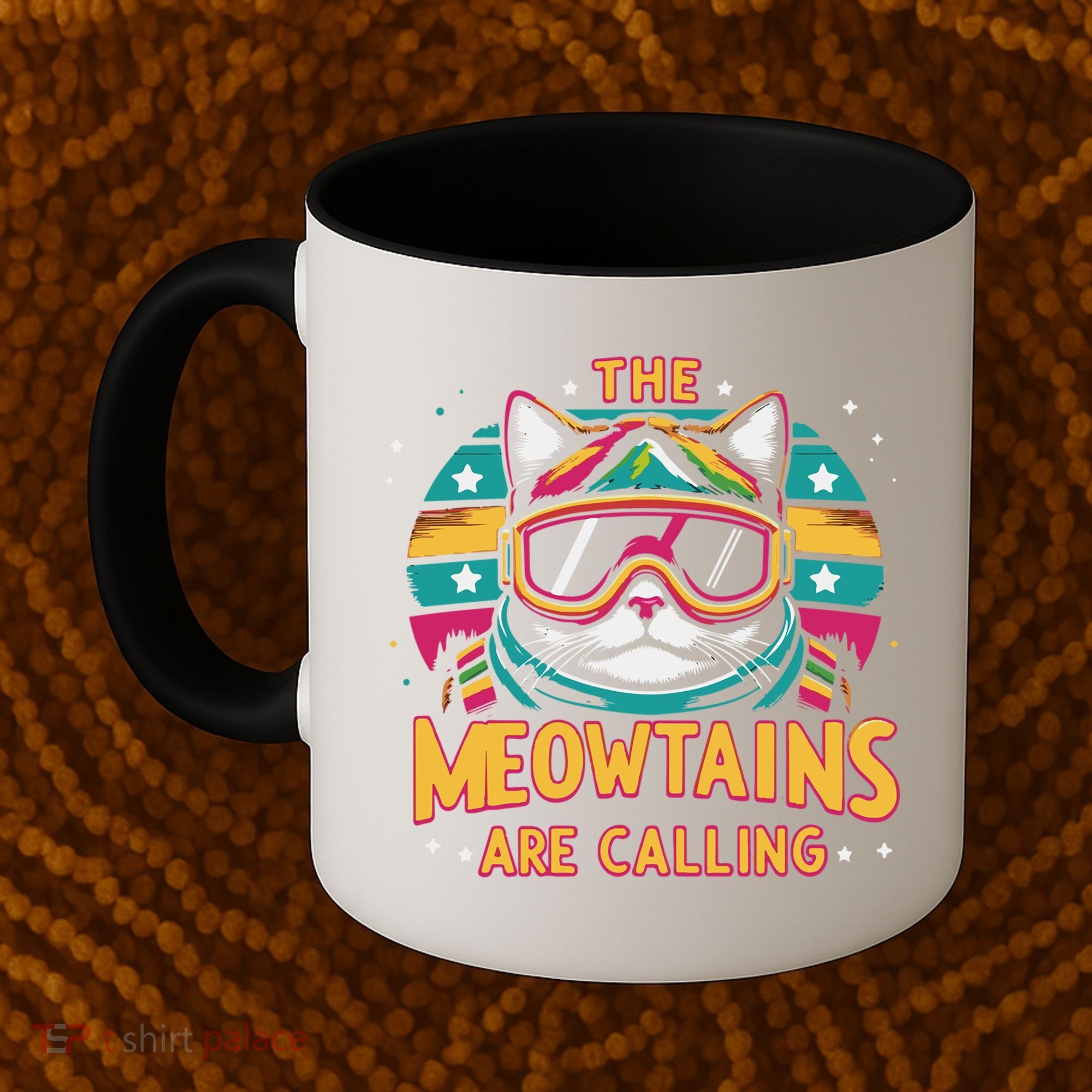 The Meowtains Are Calling Cat Ski Snowboard  Coffee Mug
