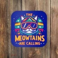 The Meowtains Are Calling Cat Ski Snowboard  Coaster thumb 0