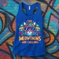 The Meowtains Are Calling Cat Ski Snowboard  Women's Tank Top thumb 3