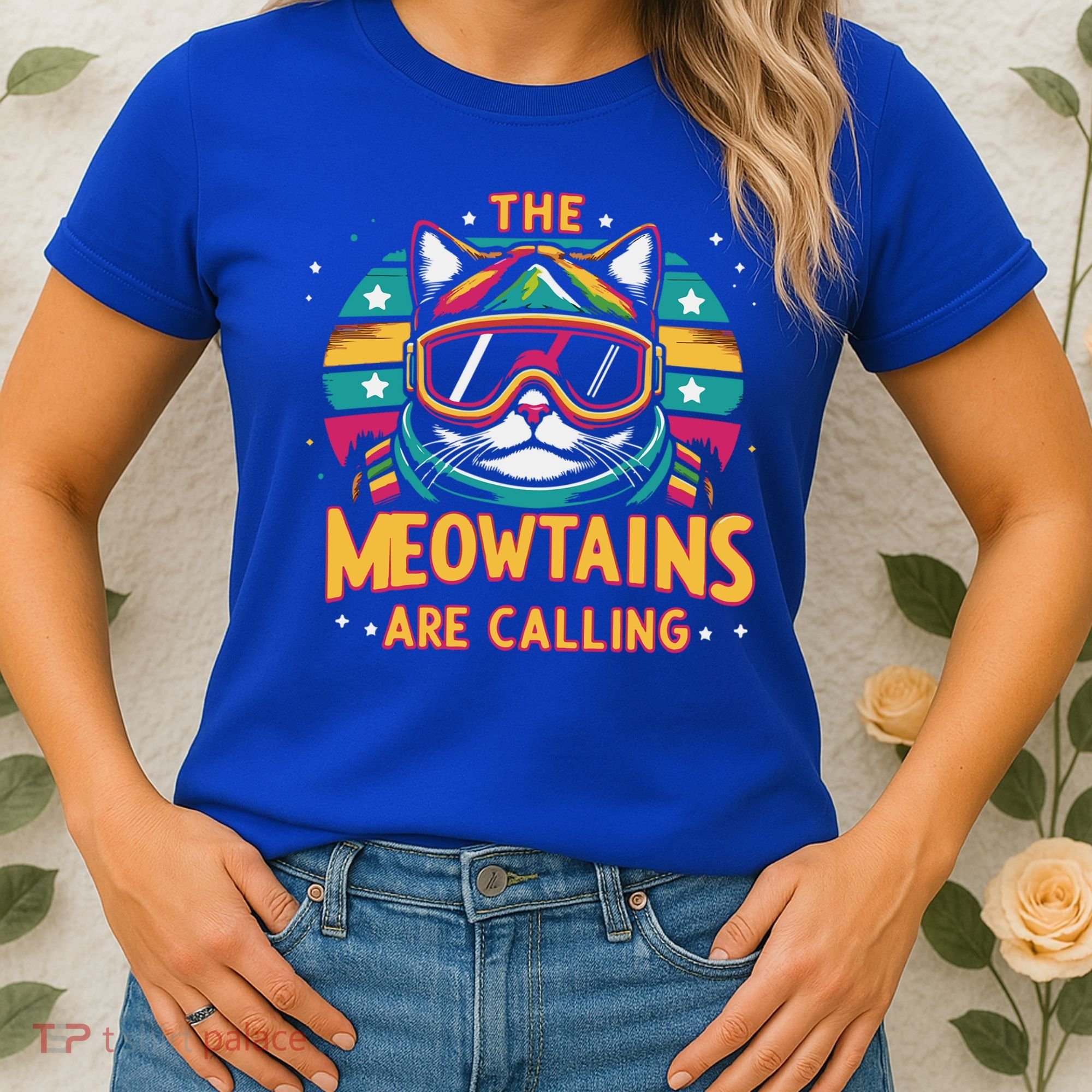 The Meowtains Are Calling Cat Ski Snowboard  Women's T-Shirt