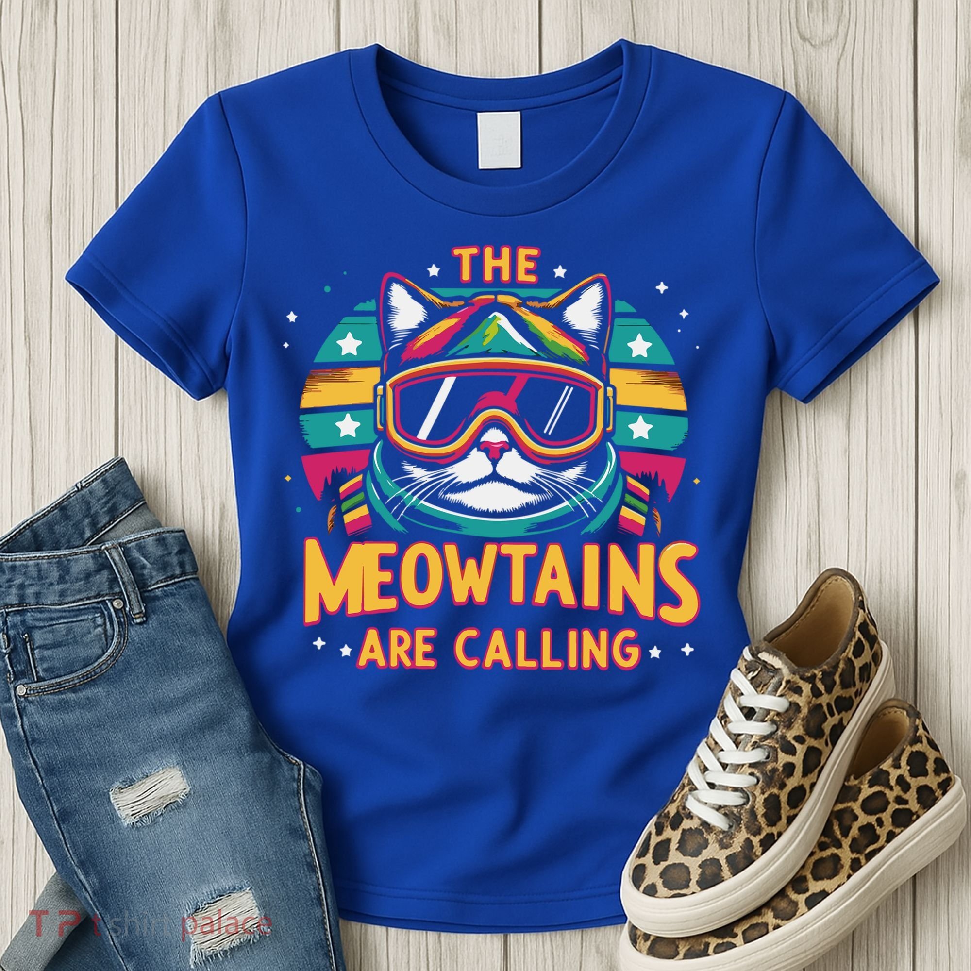 The Meowtains Are Calling Cat Ski Snowboard  Women's T-Shirt