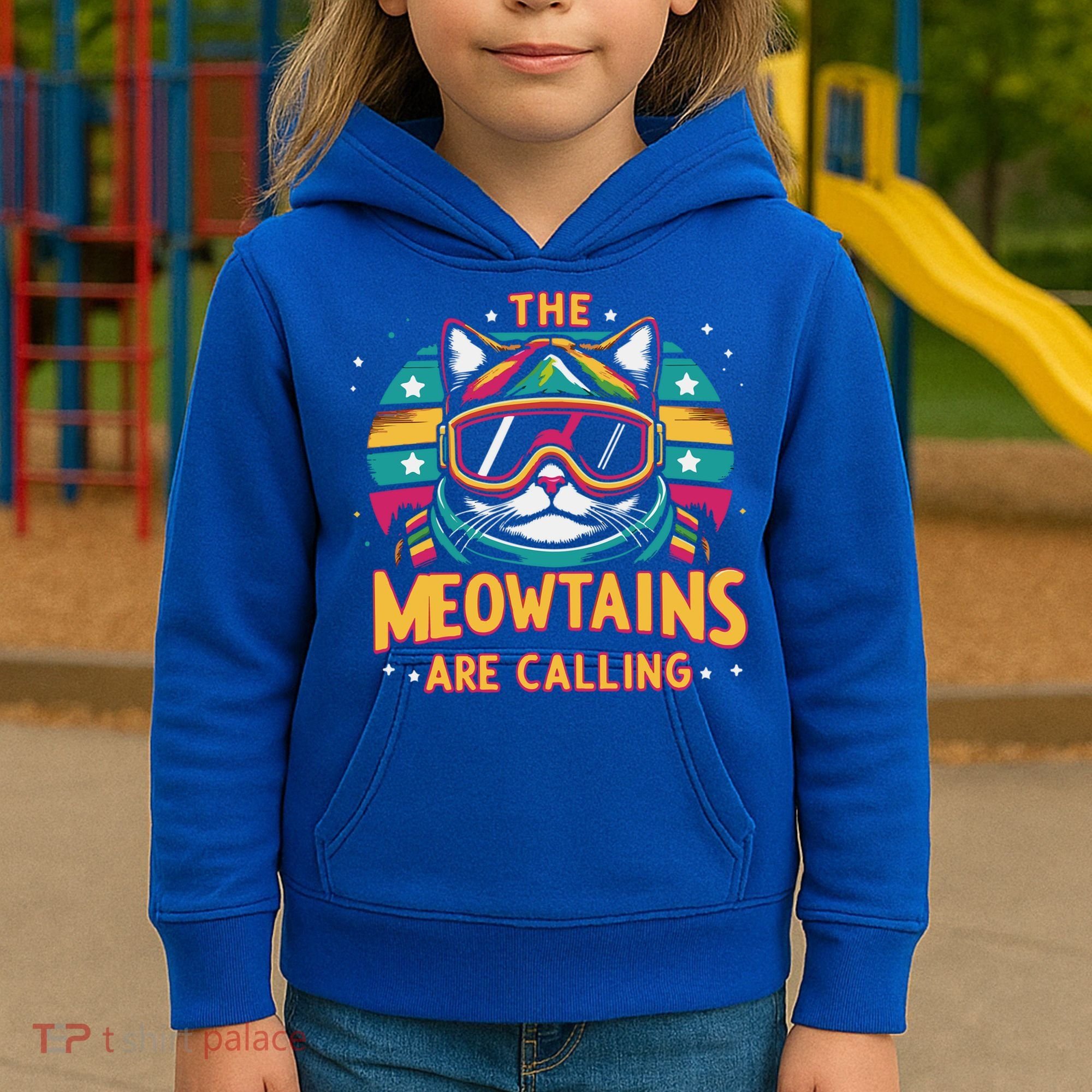The Meowtains Are Calling Cat Ski Snowboard  Kids Hoodie