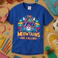 The Meowtains Are Calling Cat Ski Snowboard  Kids T-Shirt thumb 3