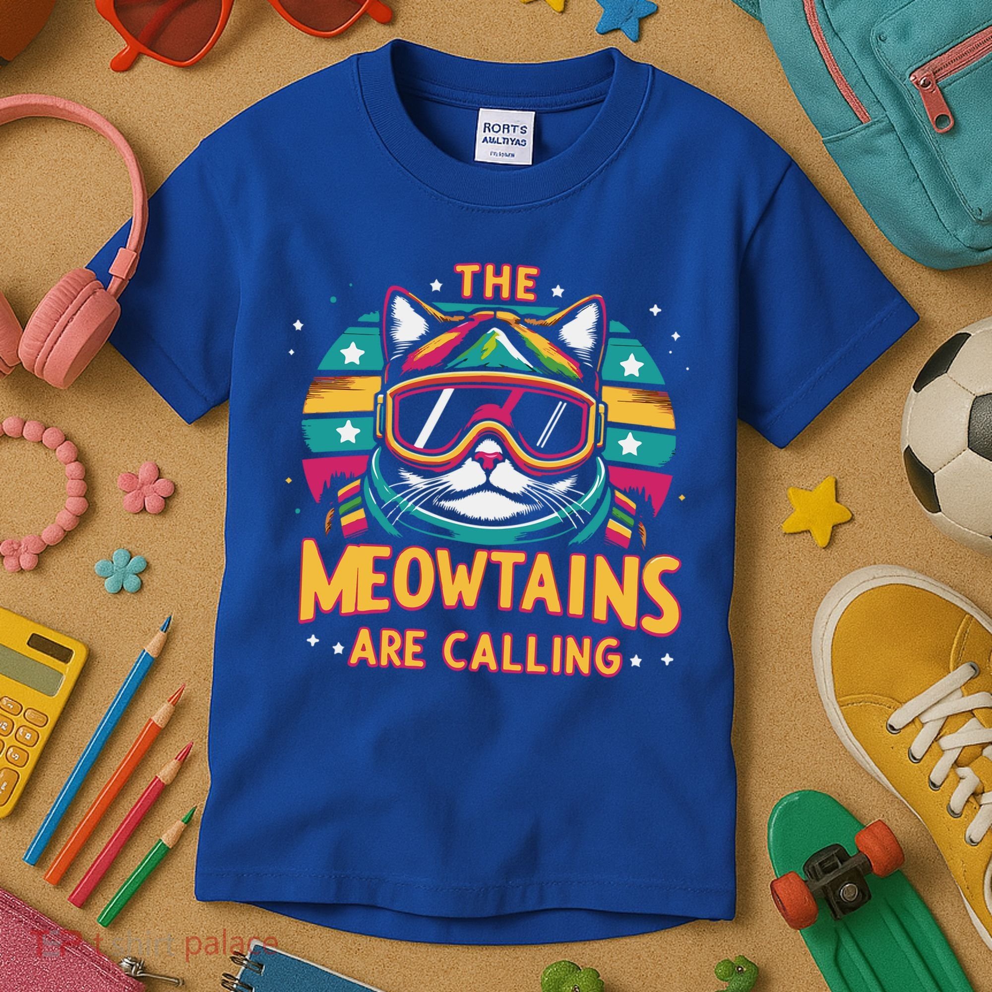 The Meowtains Are Calling Cat Ski Snowboard  Kids T-Shirt
