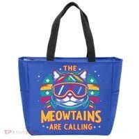 The Meowtains Are Calling Cat Ski Snowboard  Tote Bag thumb 0
