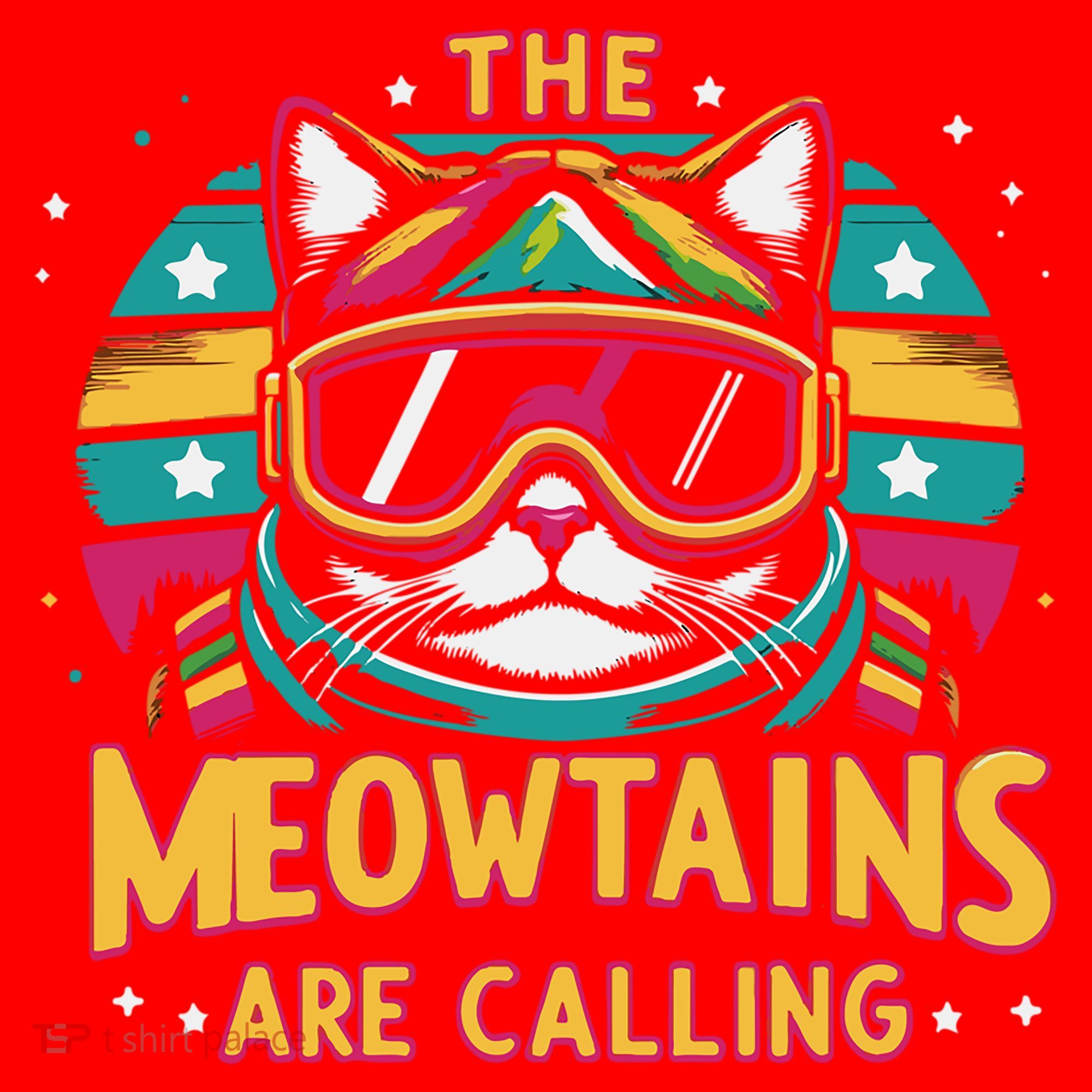 The Meowtains Are Calling Cat Ski Snowboard  Santa Hat