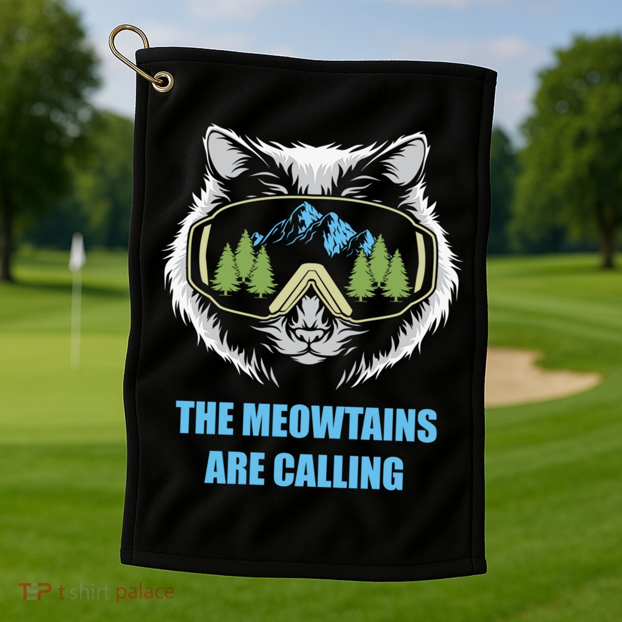 The Meowtains Are Calling Fun Ski And Snowboarder  Golf Towel
