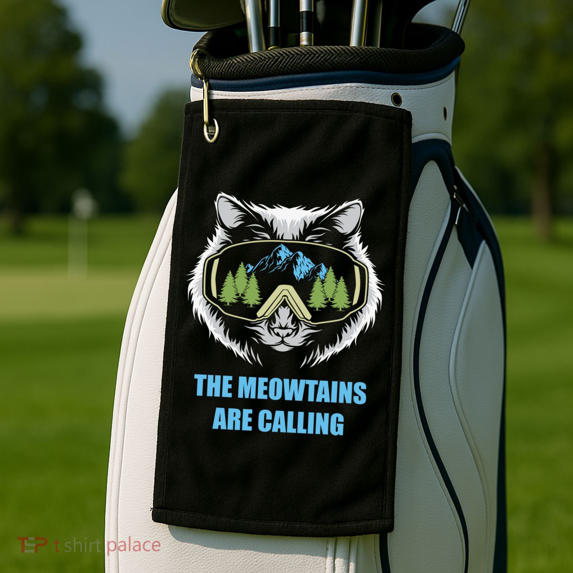 The Meowtains Are Calling Fun Ski And Snowboarder  Golf Towel
