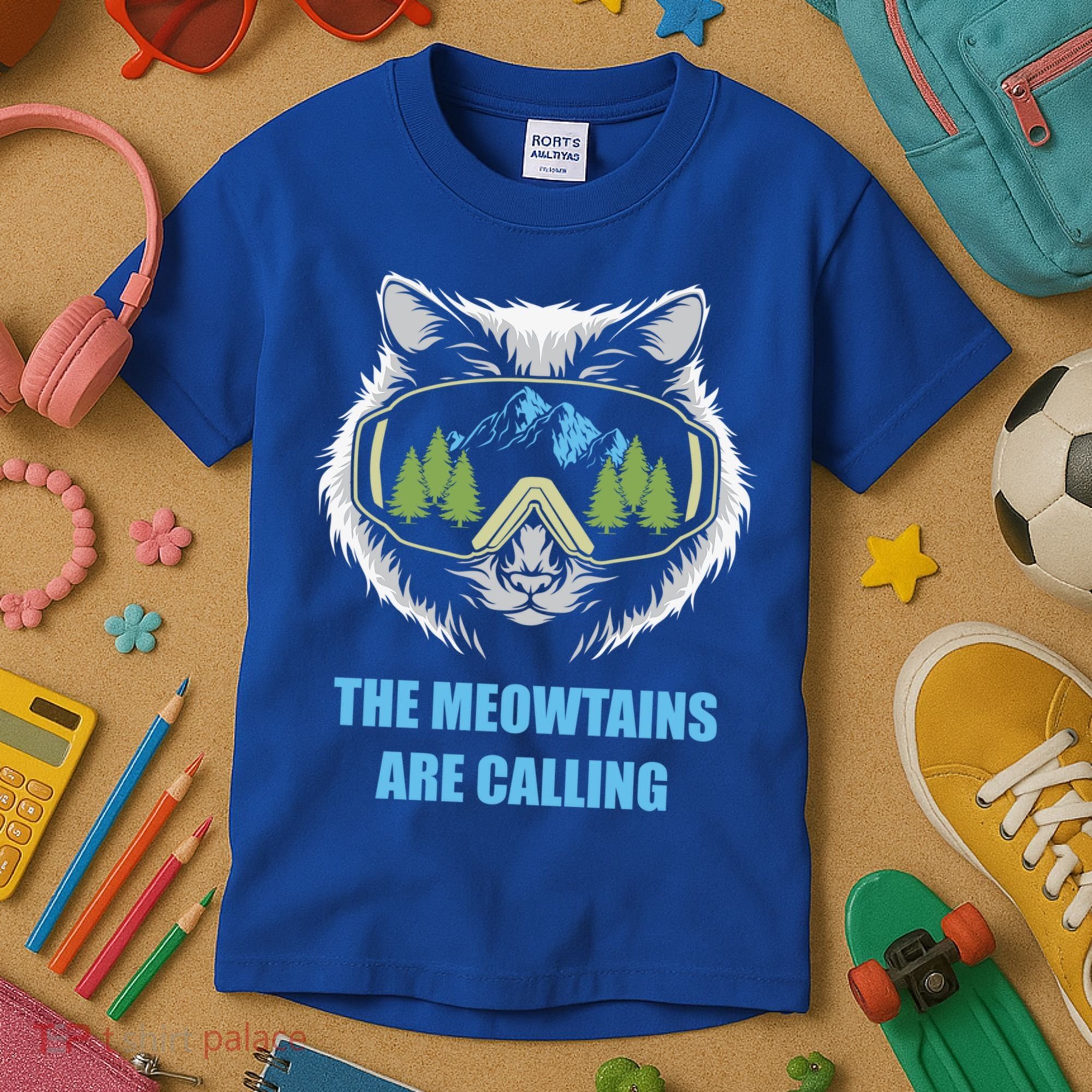 The Meowtains Are Calling Fun Ski And Snowboarder  Kids T-Shirt