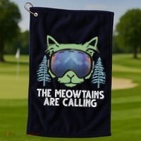 The Meowtains Are Calling Golf Towel thumb 1