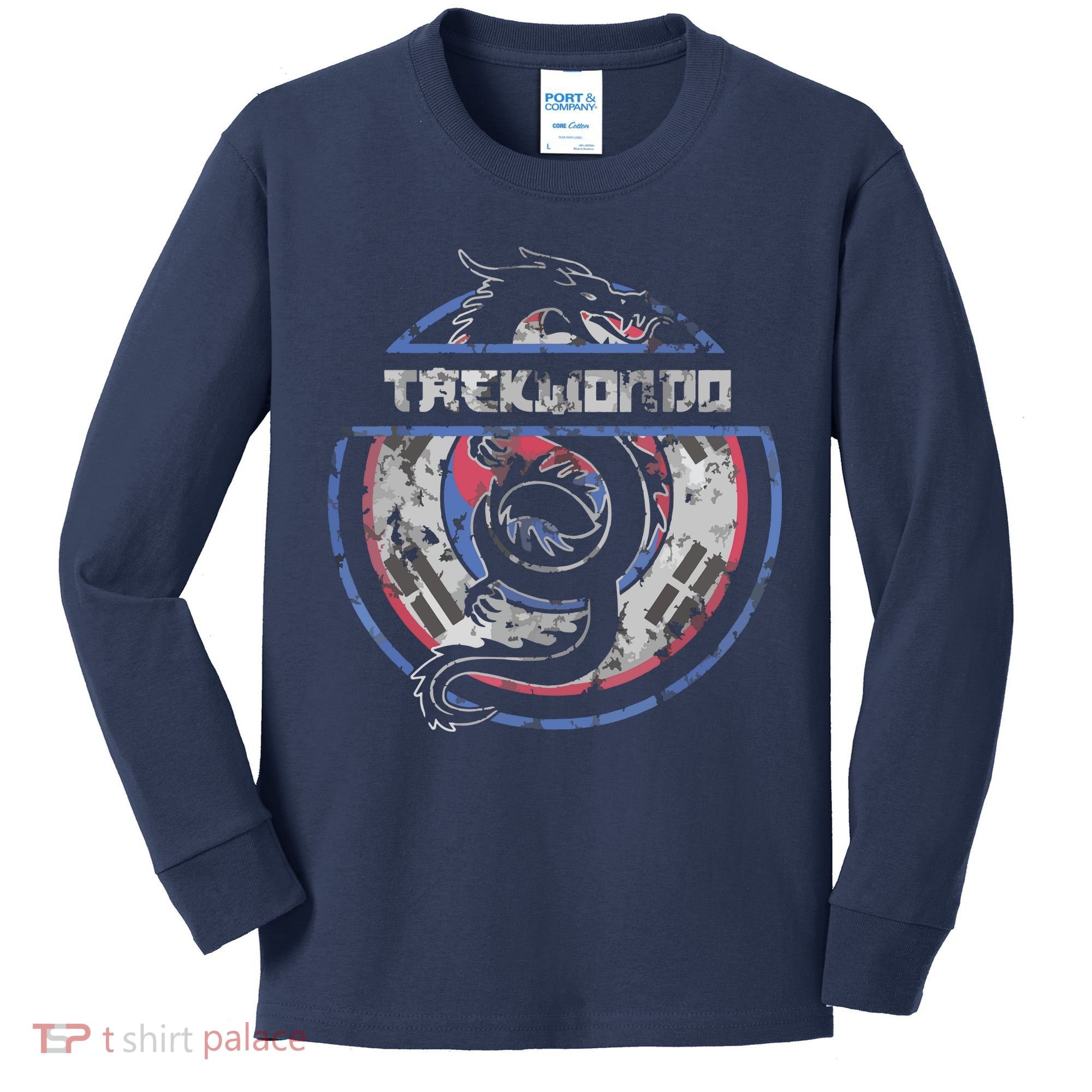 Taekwondo Martial Arts Gift Dragon Korean Flag Kids Long Sleeve Shirt
