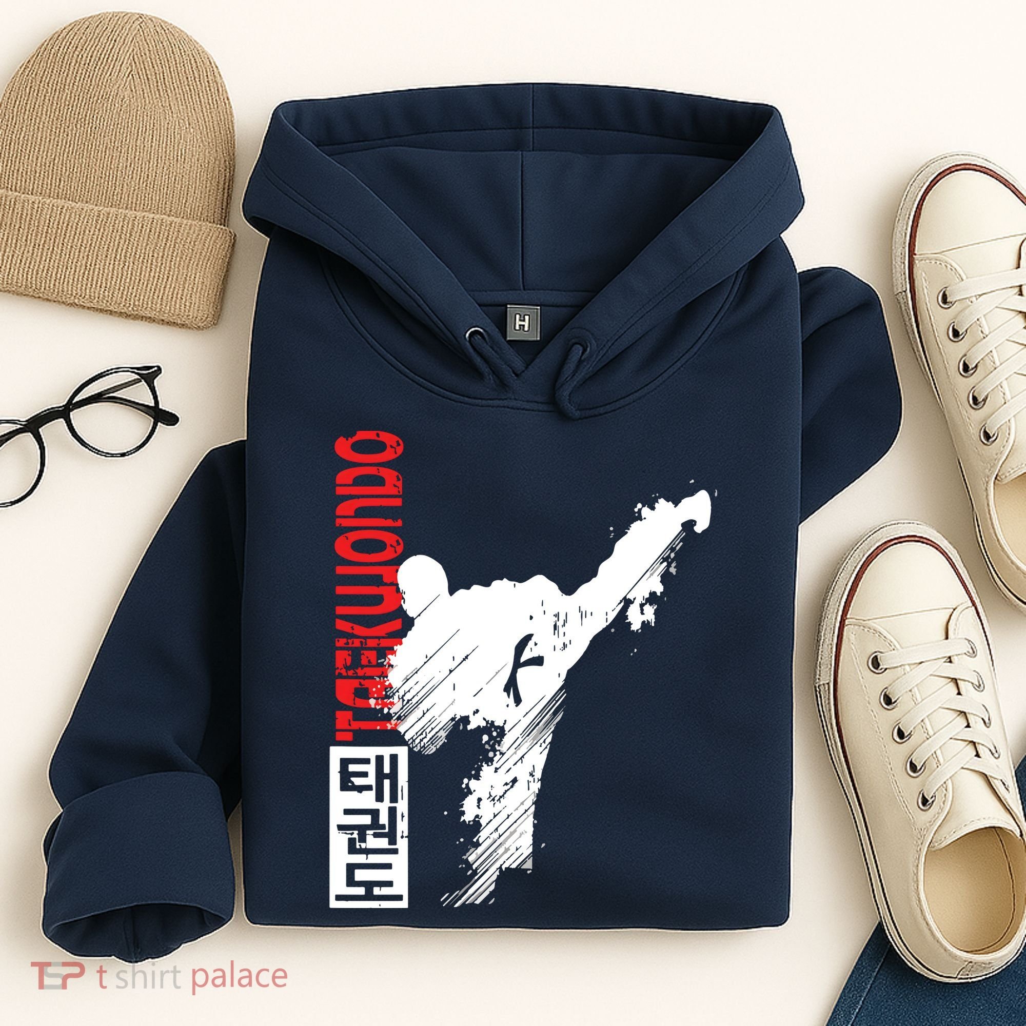 Taekwondo Martial Art Distressed Style Kick Tee Hoodie