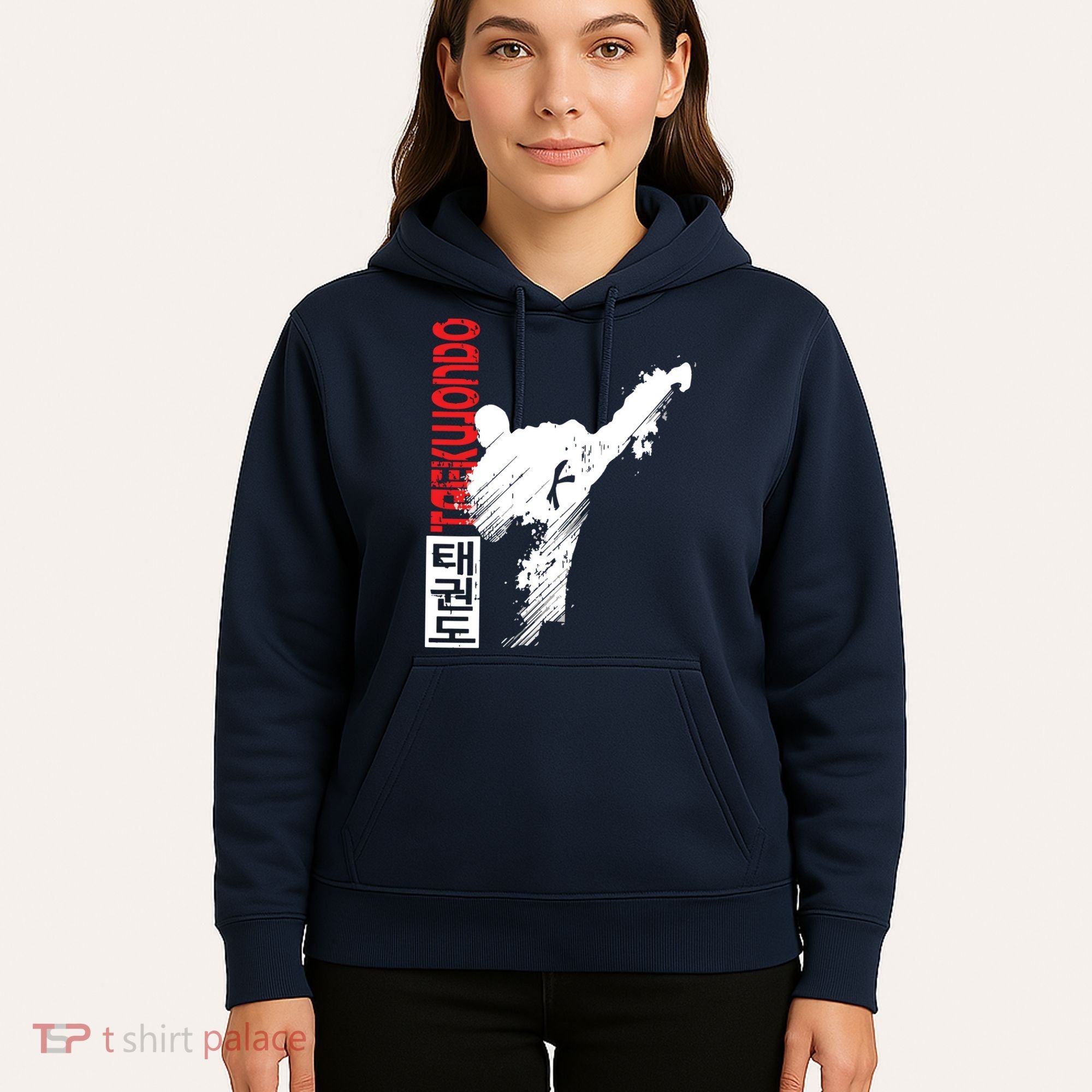 Taekwondo Martial Art Distressed Style Kick Tee Hoodie