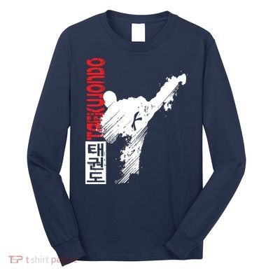 Taekwondo Martial Art Distressed Style Kick Tee Long Sleeve Shirt