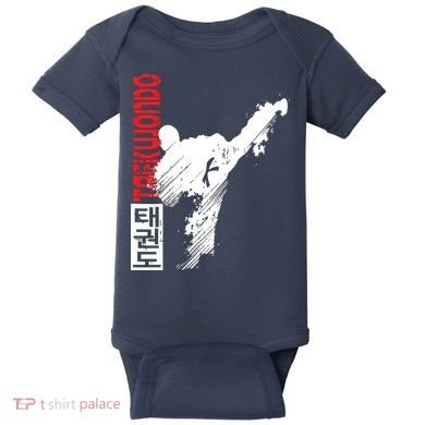 Taekwondo Martial Art Distressed Style Kick Tee Baby Bodysuit