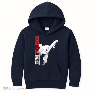 Taekwondo Martial Art Distressed Style Kick Tee Kids Hoodie