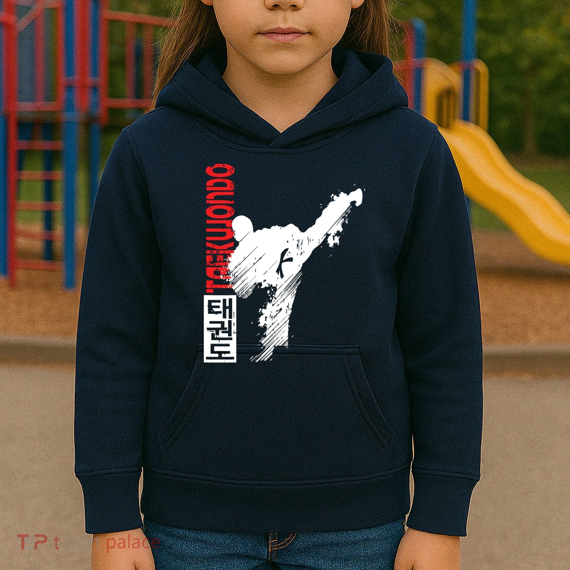 Taekwondo Martial Art Distressed Style Kick Tee Kids Hoodie