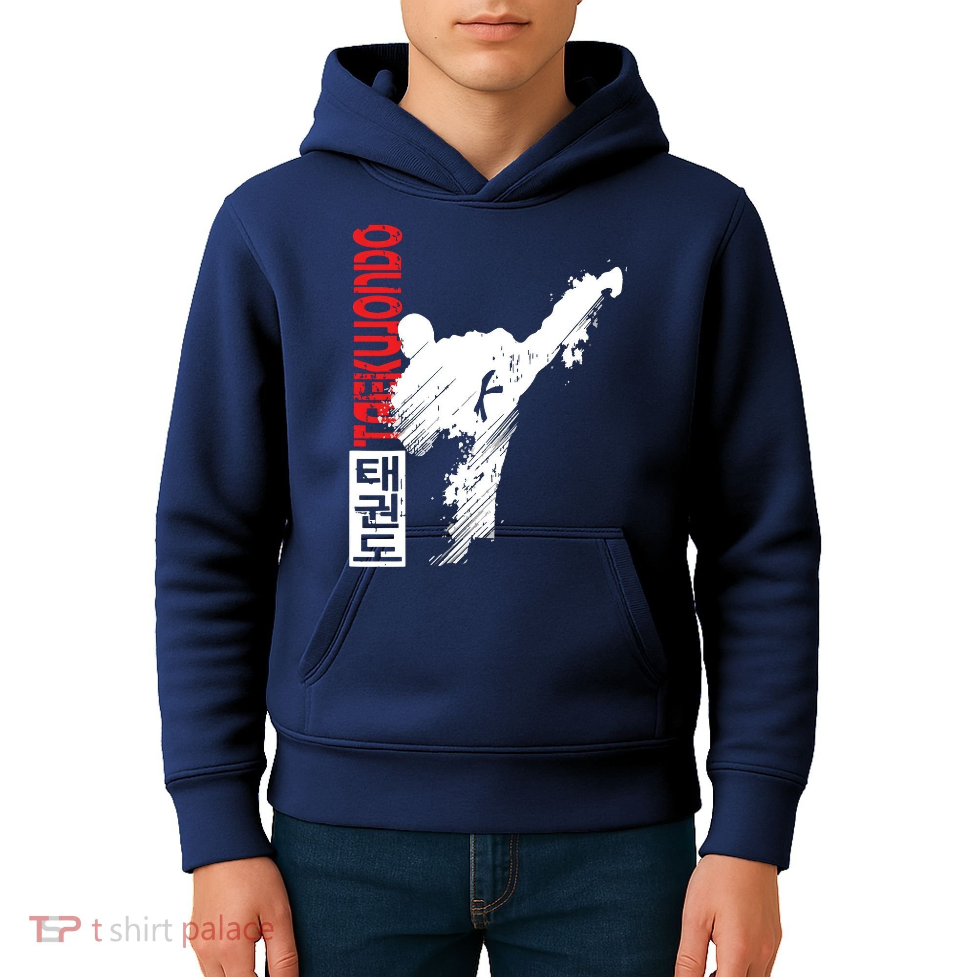 Taekwondo Martial Art Distressed Style Kick Tee Kids Hoodie