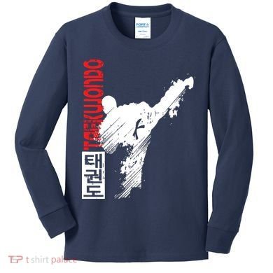 Taekwondo Martial Art Distressed Style Kick Tee Kids Long Sleeve Shirt