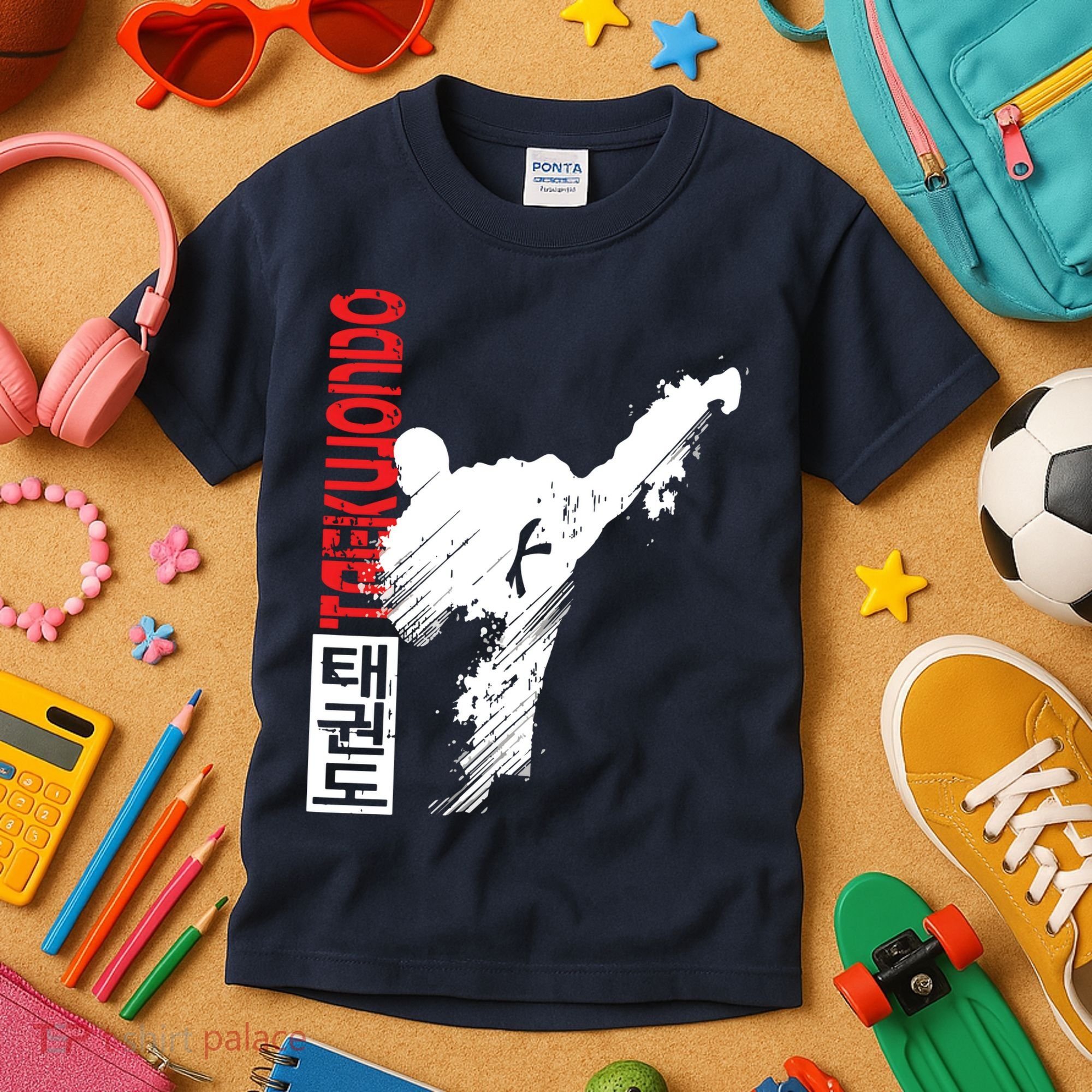 Taekwondo Martial Art Distressed Style Kick Tee Kids T-Shirt