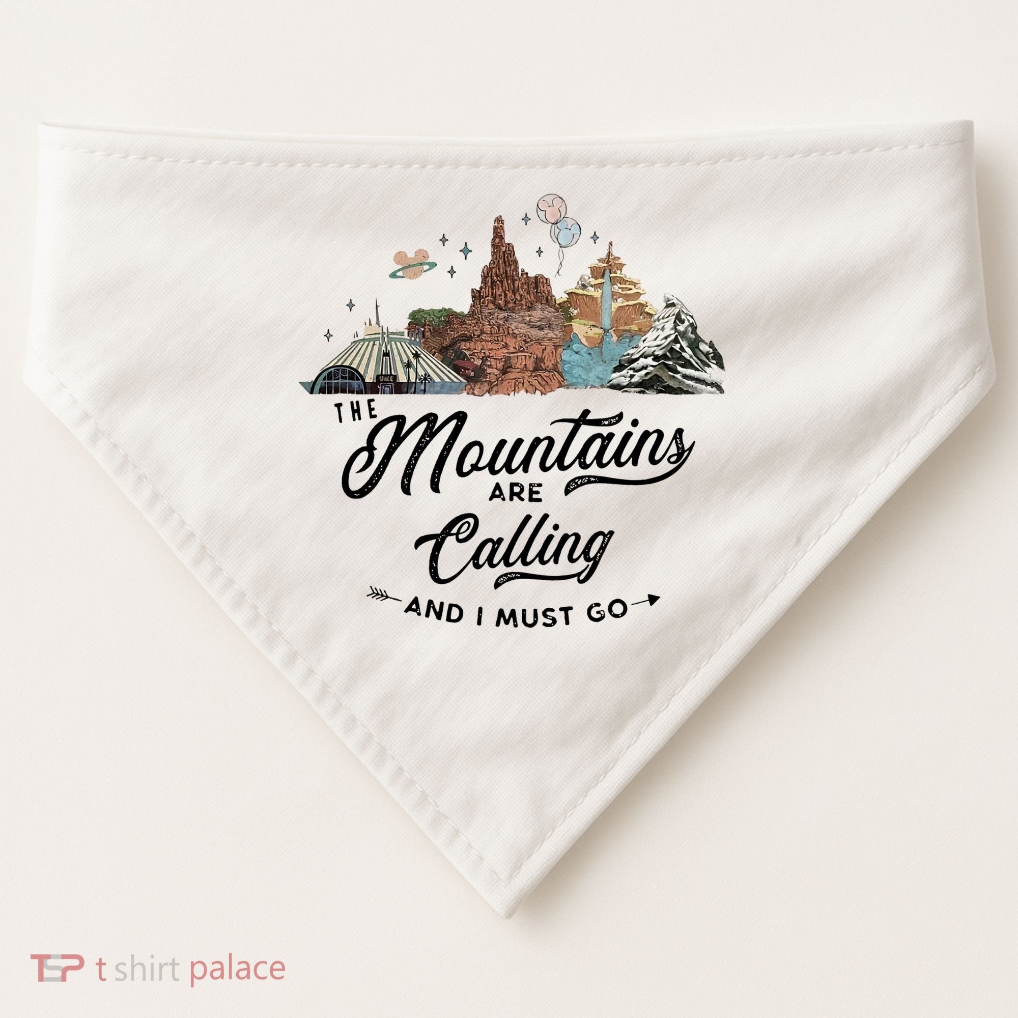 The Mountains Are Calling And I Must Go Rides Space Thunder Splash Adventure USA-Made Doggie Bandana