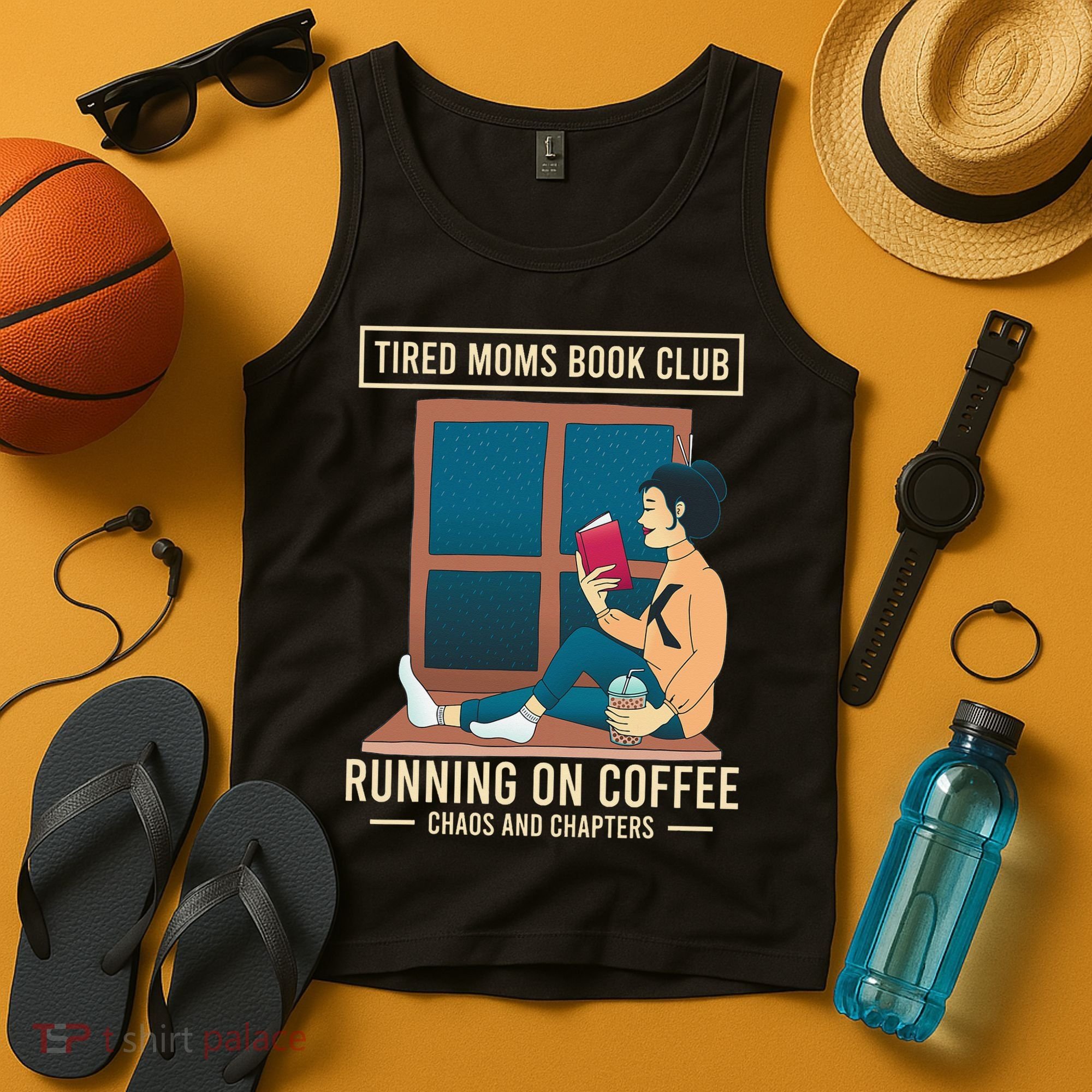 Tired Moms Book Club Coffee Chaos Chapters Funny Tank Top
