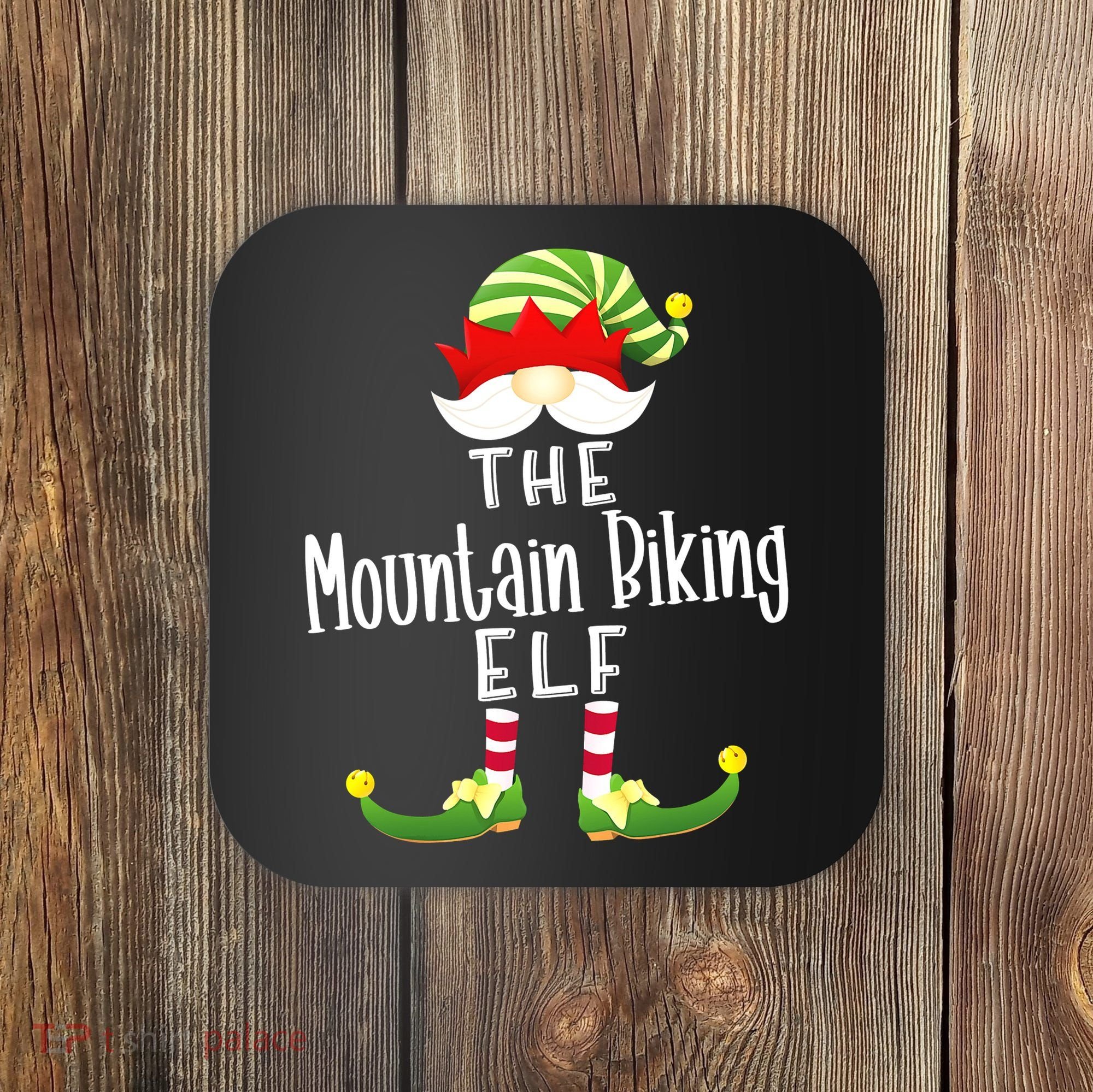 The Mountain Biking Elf Family Matching Group Christmas Coaster