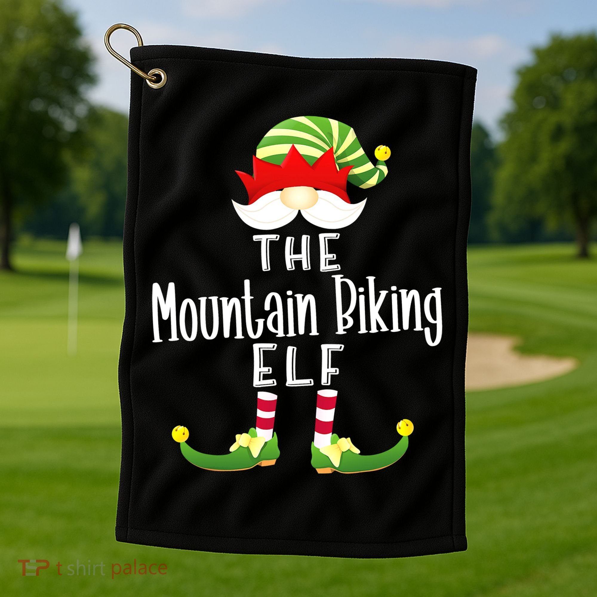The Mountain Biking Elf Family Matching Group Christmas Golf Towel