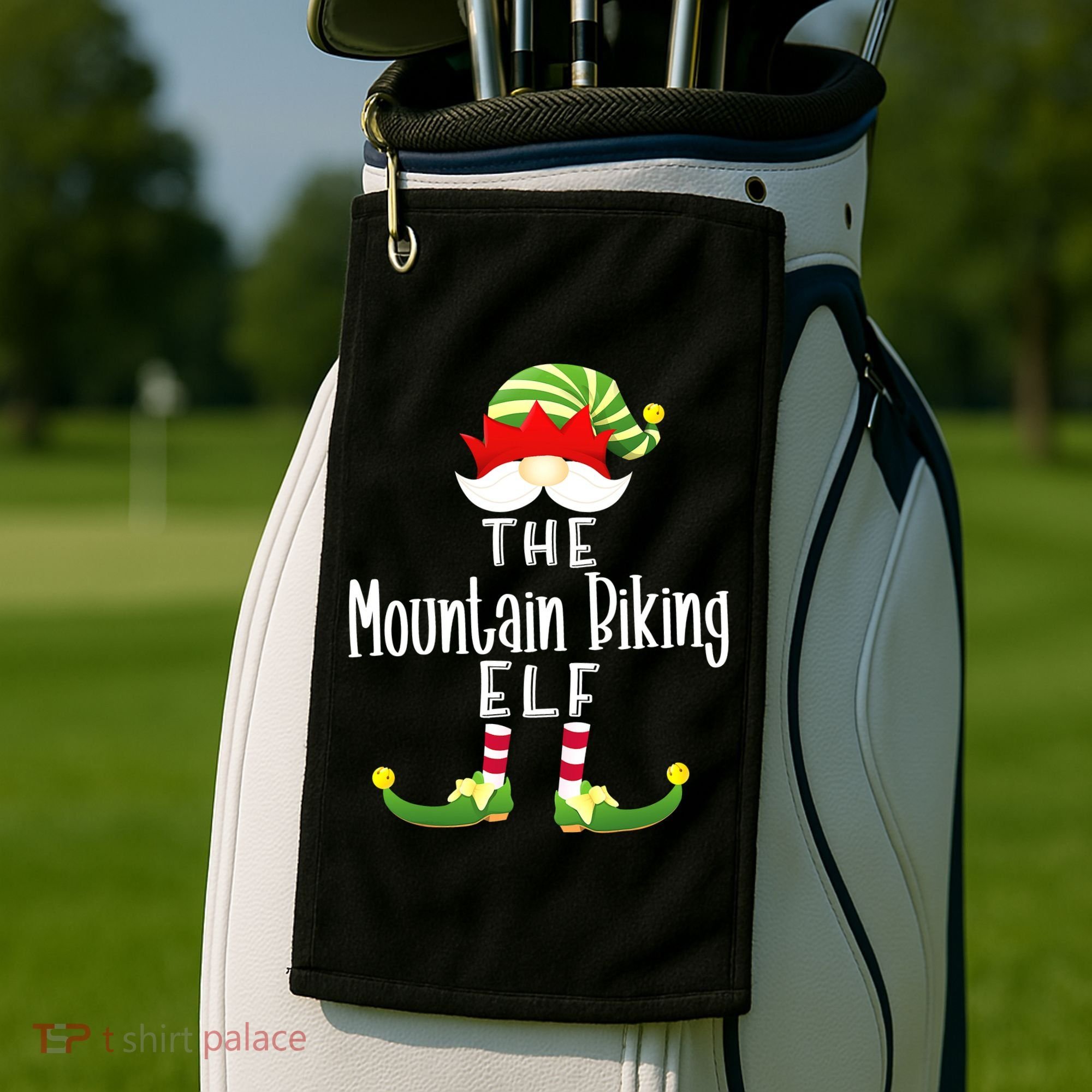 The Mountain Biking Elf Family Matching Group Christmas Golf Towel