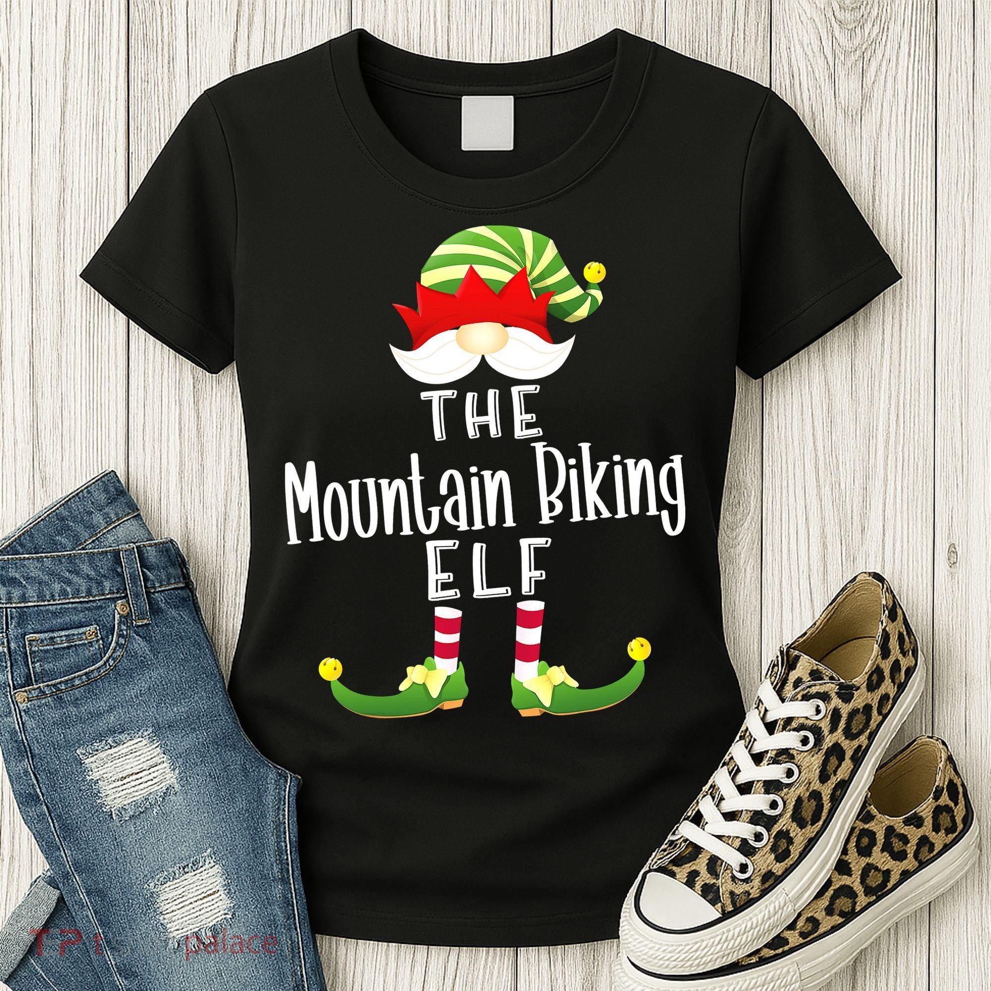 The Mountain Biking Elf Family Matching Group Christmas Women's T-Shirt