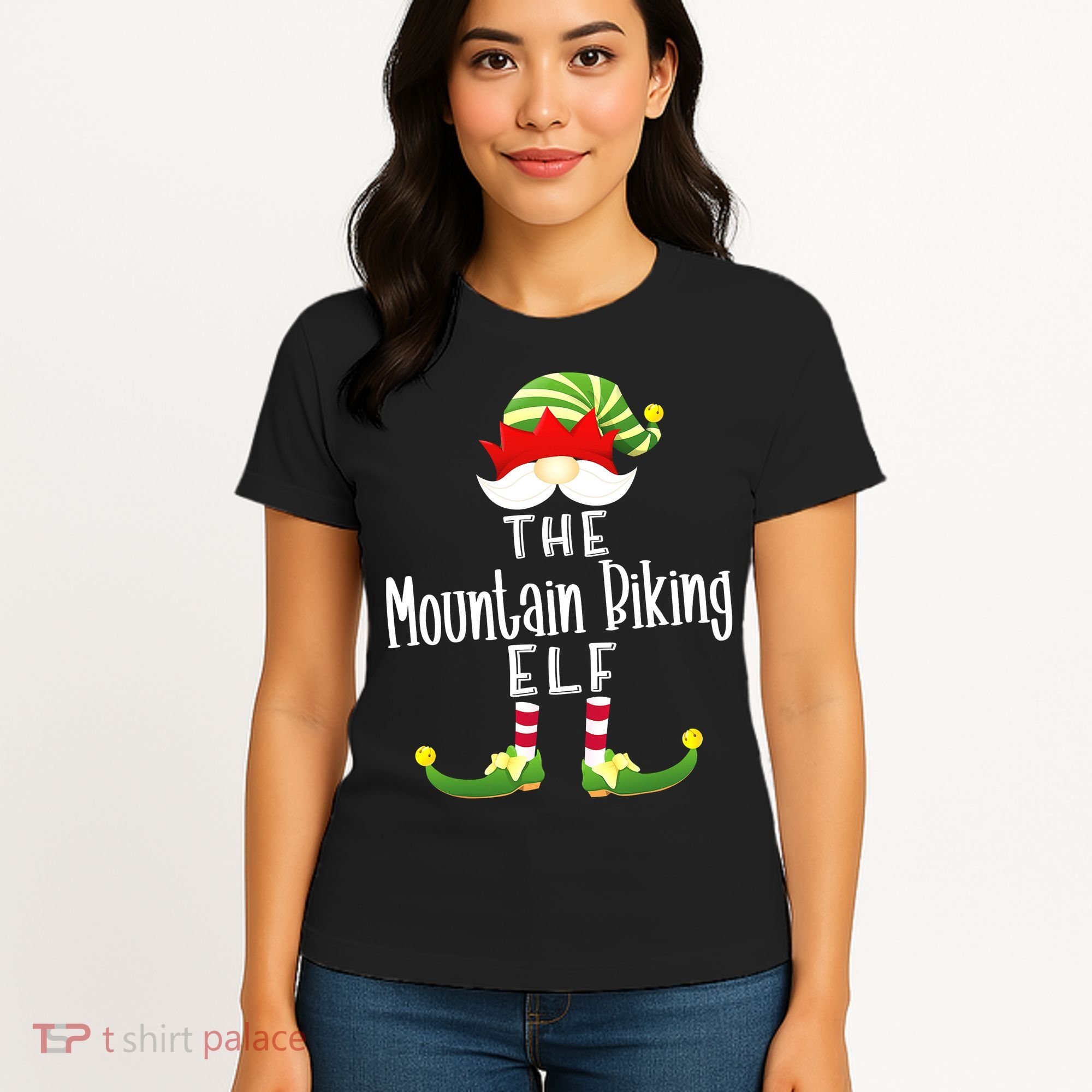 The Mountain Biking Elf Family Matching Group Christmas Women's T-Shirt