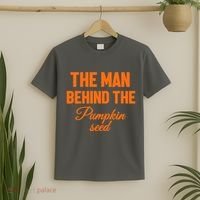 The Man Behind The Pumpkin Seed Halloween Pregnant T-Shirt thumb 2