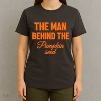 The Man Behind The Pumpkin Seed Halloween Pregnant T-Shirt thumb 4