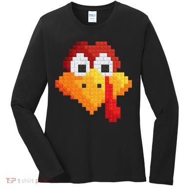 Thanksgiving Master Builder Turkey Face Building Blocks Women's Long Sleeve Shirt