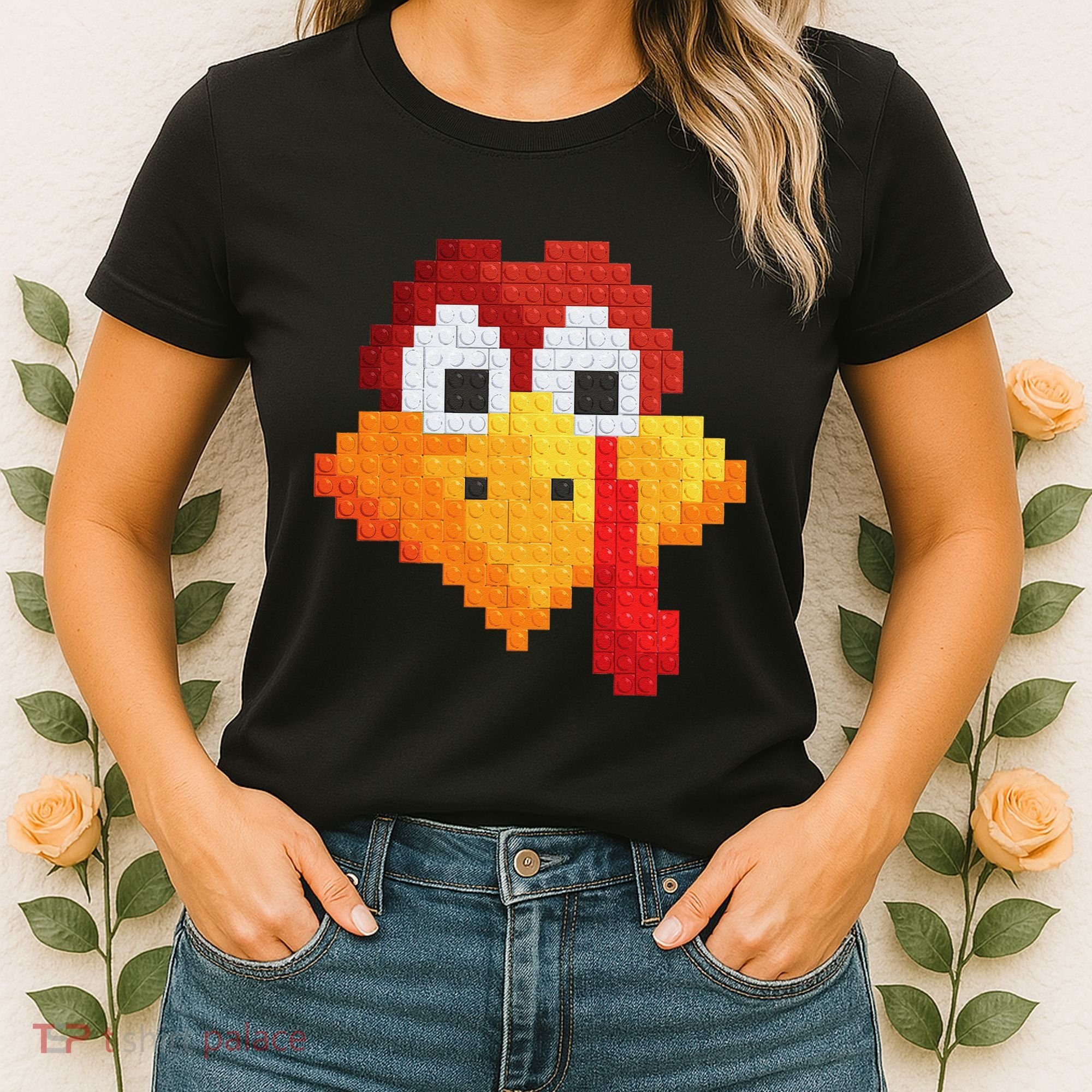 Thanksgiving Master Builder Turkey Face Building Blocks Women's T-Shirt
